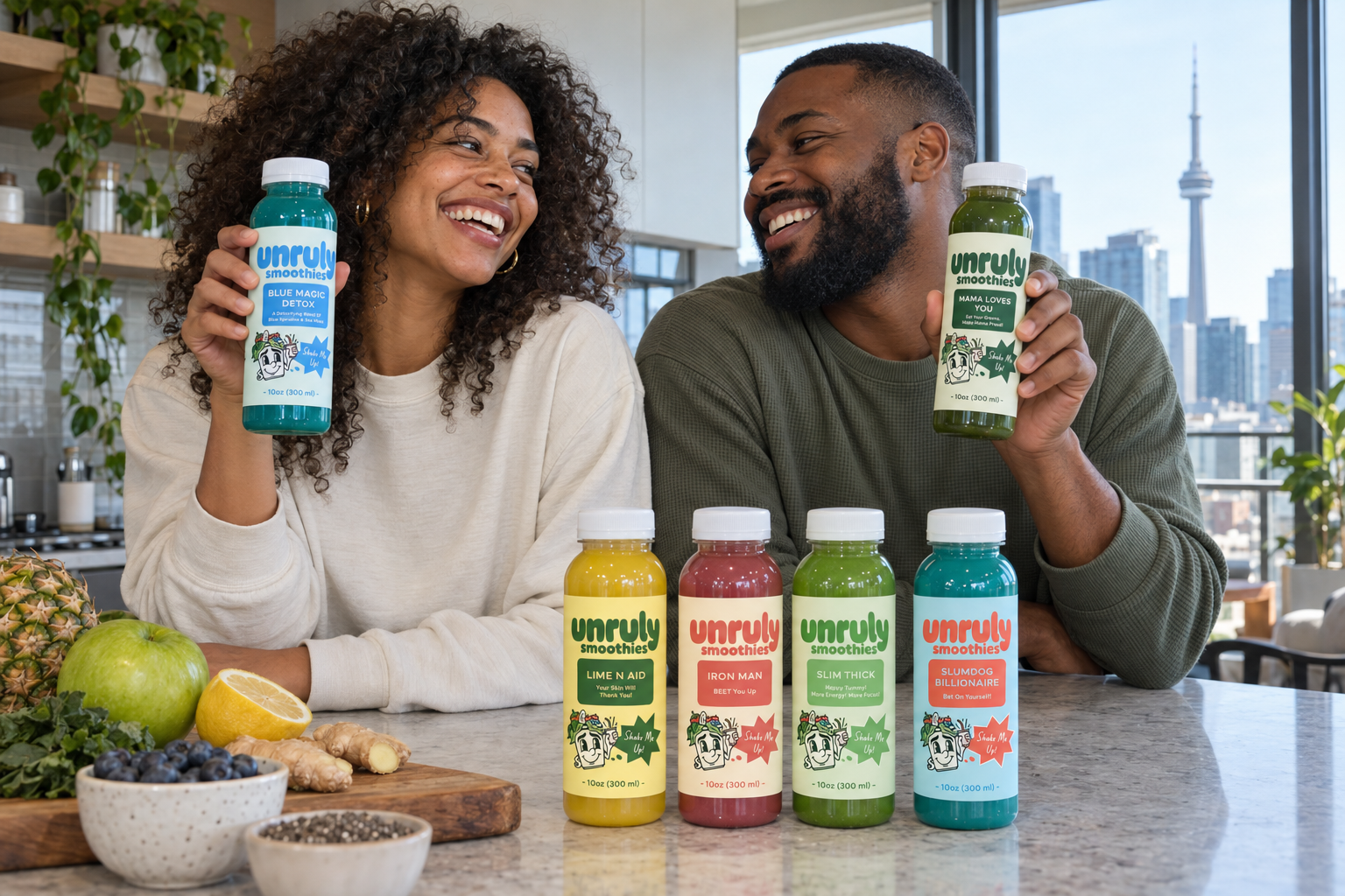 1-day cleanse lifestyle photo with people holding Unruly juices