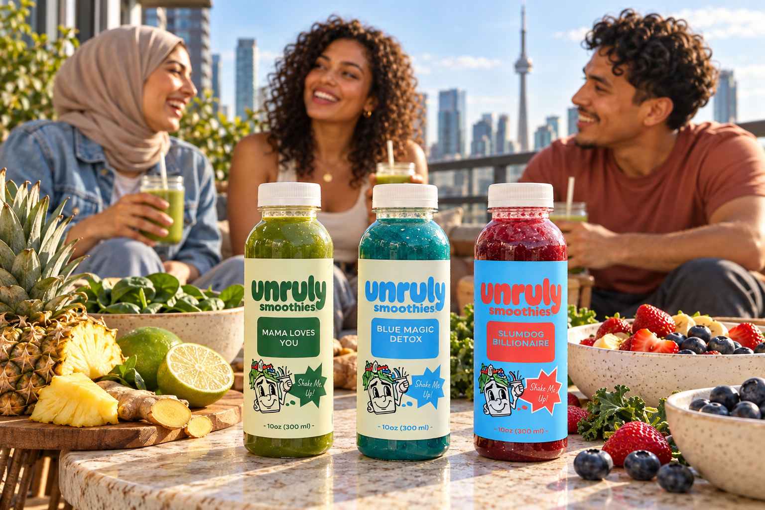 3-day cleanse lifestyle photo with people holding Unruly juices