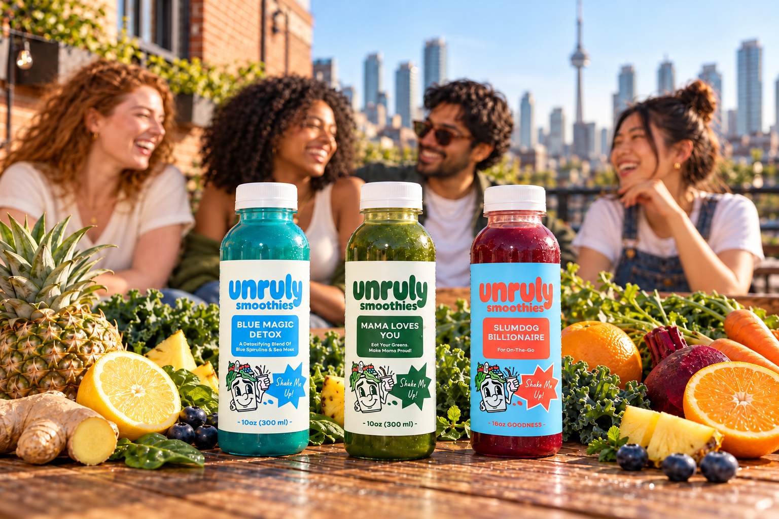 5-day cleanse lifestyle photo with people holding Unruly juices
